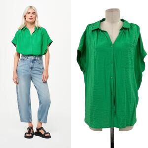 Whistles Green Nicola Button Shirt Short Sleeve‎ Blouse Size Large